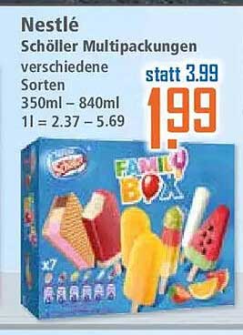 Nestlé Schöller Multipackungen verschiedene Sorten 350ml – 840ml 1 l = 2.37 – 5.69