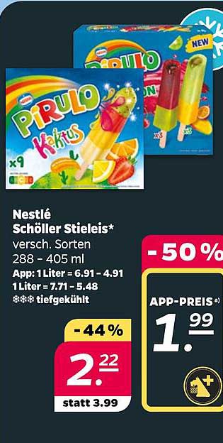 Nestlé Schöller Stieleis* versch. Sorten 288 - 405 ml App: 1 Liter = 6.91 - 4.91 1 Liter = 7.71 - 5.48 ❄❄❄ tiefgekühlt