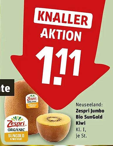 Neuseeland: Zespri Jumbo Bio SunGold Kiwi Kl. I, je St.