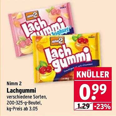 Nimm 2 Lachgummi verschiedene Sorten, 200-325-g-Beutel, kg-Preis ab 3.05