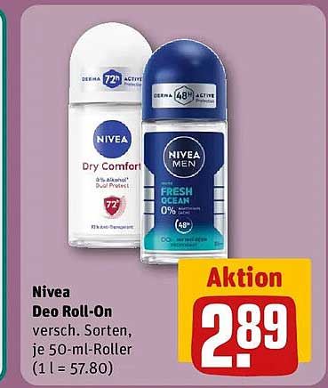 Nivea Deo Roll-On versch. Sorten, je 50-ml-Roller (1 l = 57.80)