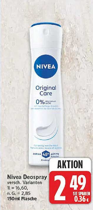 Nivea Deospray versch. Varianten 1 l = 16,60, n. G. = 2,85 150ml Flasche
