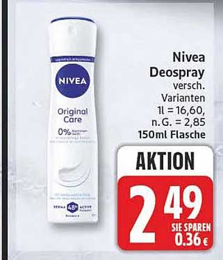 Nivea Deospray versch. Varianten 1 l = 16,60, n. G. = 2,85 150ml Flasche