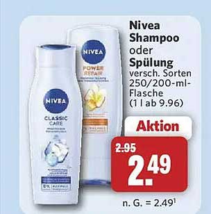 Nivea Shampoo oder Spülung versch. Sorten 250/200-ml-Flasche (1 l ab 9.96)