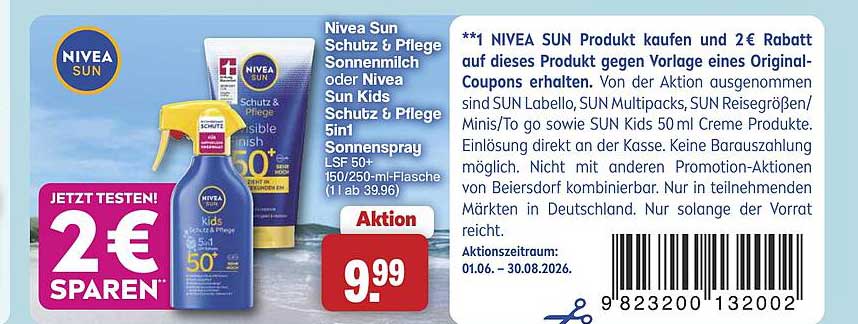 Nivea Sun Schutz & Pflege Sonnenmilch oder Nivea Sun Kids Schutz & Pflege 5in1 Sonnenspray LSF 50+