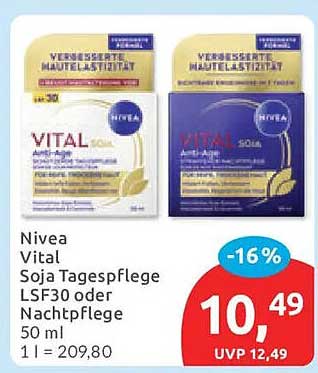Nivea Vital Soja Tagespflege LSF30 oder Nachtpflege 50 ml