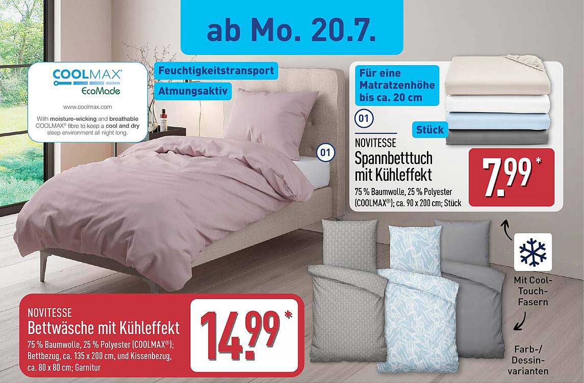 NOVITESSE Spannbettuch mit Kühleffekt