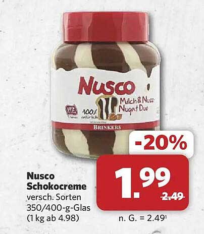 Nusco Schokocreme versch. Sorten 350/400-g-Glas (1 kg ab 4.98)