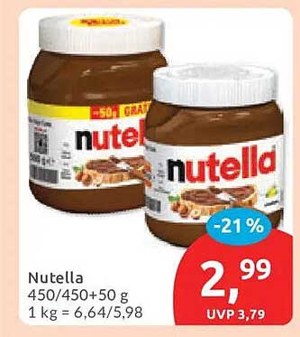 Nutella 450/450+50 g 1 kg = 6,64/5,98
