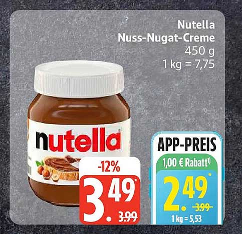 Nutella Nuss-Nugat-Creme 450 g 1 kg = 7,75