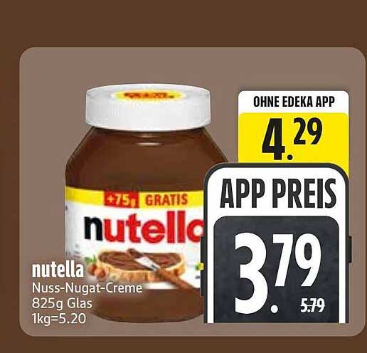 nutella Nuss-Nugat-Creme 825g Glas 1kg=5.20