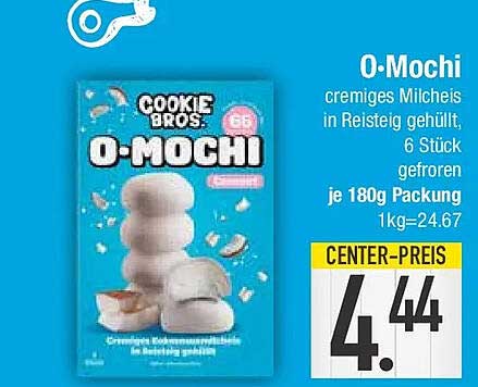 O-Mochi cremiges Milcheis in Reisteig gehüllt, gefroren, 6 Stück je 180g Packung