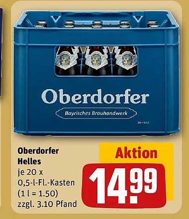 Oberdorfer Helles je 20 x 0,5-l-Fl.-Kasten (1 l = 1.50) zzgl. 3.10 Pfand