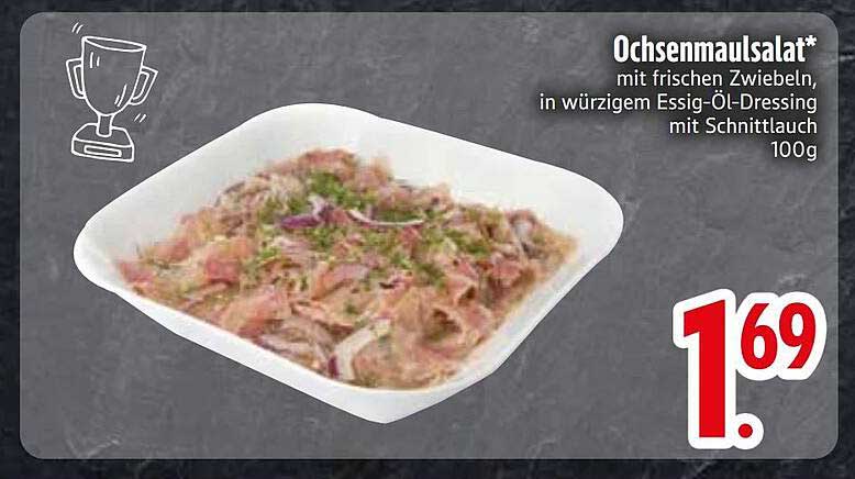 Ochsenmaulsalat* mit frischen Zwiebeln, in würzigem Essig-Öl-Dressing mit Schnittlauch 100g