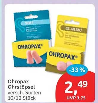 Ohropax Ohrstöpsel, sorten