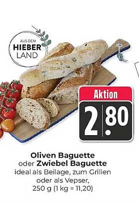 Oliven Baguette oder Zwiebel Baguette