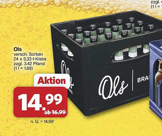Ols versch. Sorten 24 x 0,33-l-Kiste zzgl. 3,42 Pfand (1 l = 1.89)