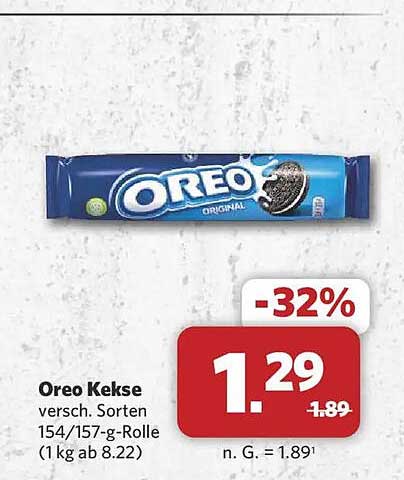 Oreo Kekse vers. Sorten 154/157-g-Rolle (1 kg ab 8.22)