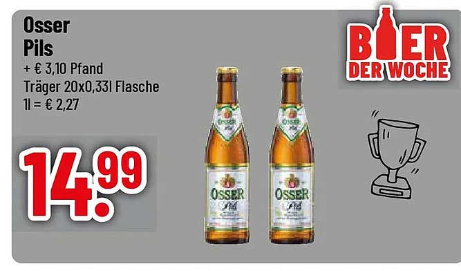 Osser Pils + € 3,10 Pfand Träger 20x0,33l Flasche 1l = € 2,27