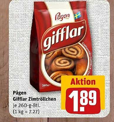 Pagen Gifflar Zimtbrötchen je 260-g-Btl. (1 kg = 7,27)