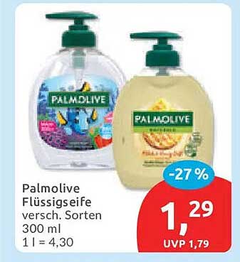 Palmolive Flüssigseife versch. Sorten 300 ml 1 l = 4,30