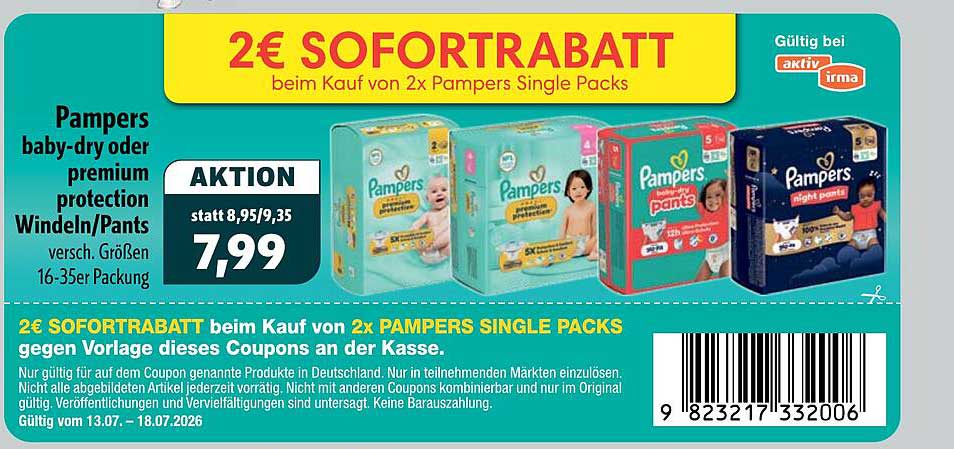 Pampers baby-dry oder premium protection Windeln/Pants versch. Größen 16-35er Packung