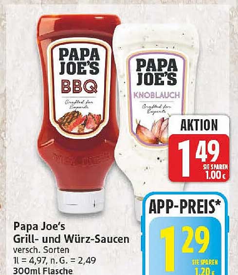 Papa Joe's Grill- und Würz-Saucen versch. Sorten 300ml Flasche