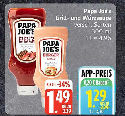 Papa Joe's Grill- und Würzsauce versch. Sorten 300 ml 1 L = 4,96