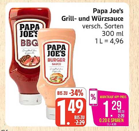 Papa Joe's Grill- und Würzsauce versch. Sorten 300 ml 1 L = 4,96