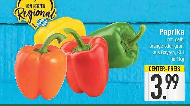 Paprika rot, gelb, orange oder grün, aus Bayern, Kl. I je 1kg
