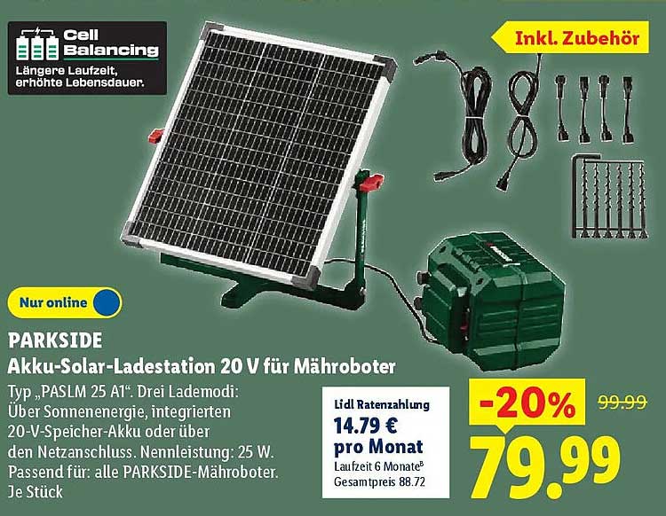 PARKSIDE Akku-Solar-Ladestation 20 V für Mähroboter