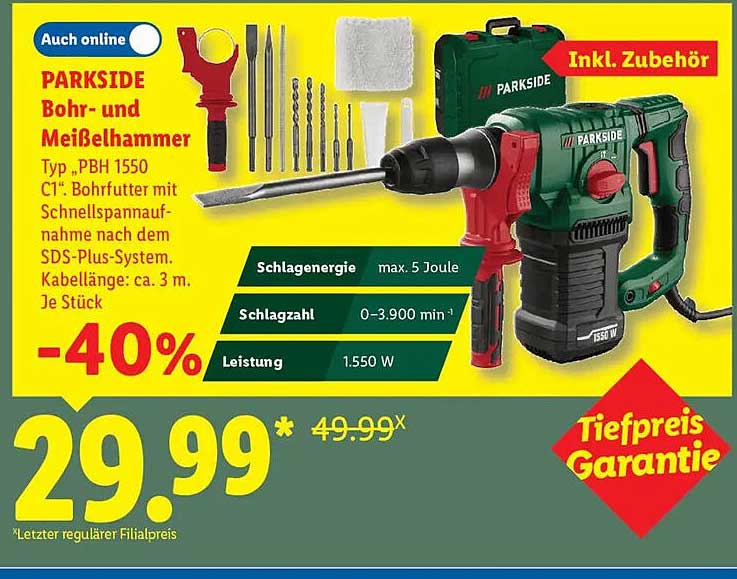 PARKSIDE Bohr- und Meißelhammer Typ „PBH 1550 C1“