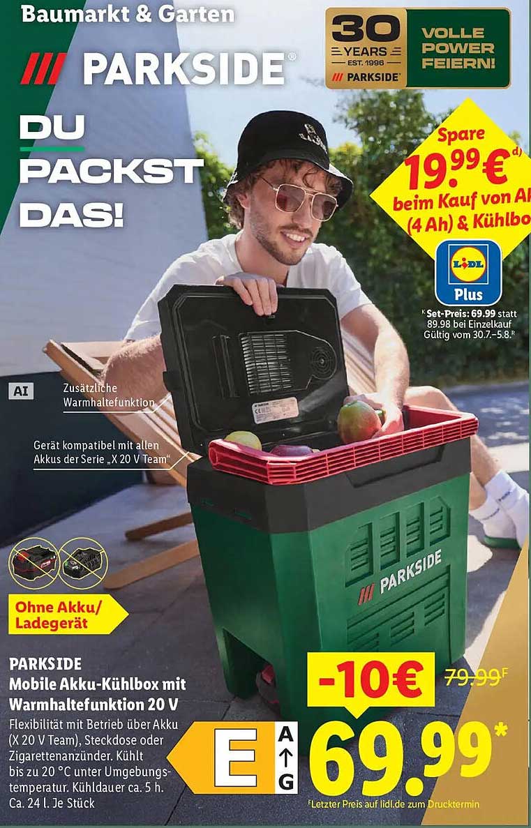 PARKSIDE Mobile Akku-Kühlbox mit Warmhaltefunktion 20 V
