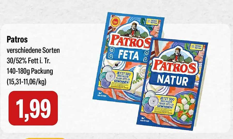Patros verschiedene Sorten 30/52% Fett i. Tr. 140-180g Packung