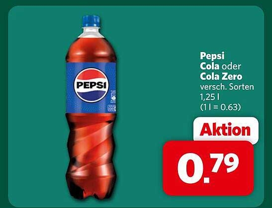 Pepsi Cola oder Cola Zero versch. Sorten 1,25 l (1 l = 0.63)