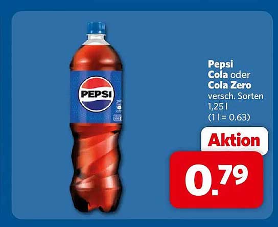 Pepsi Cola oder Cola Zero versch. Sorten 1,25 l (1 l = 0.63)