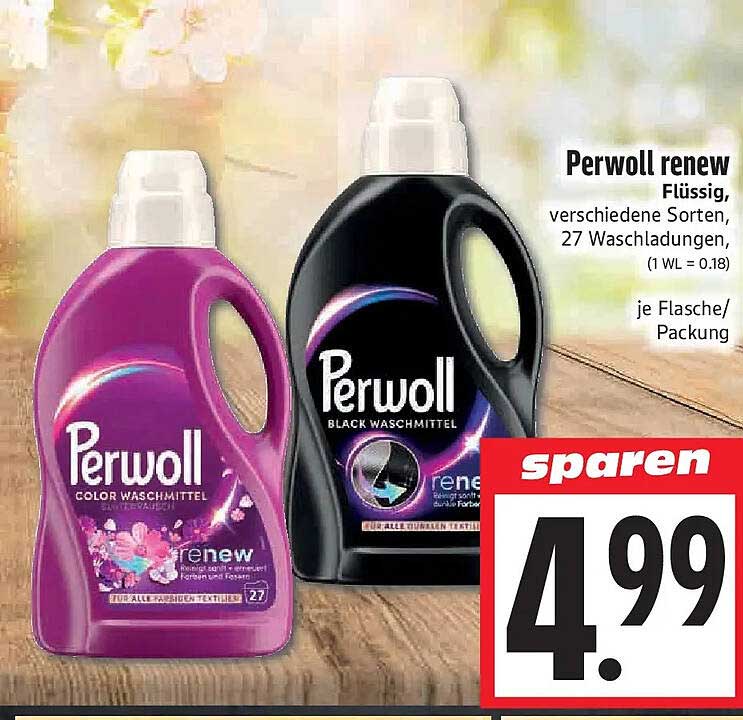 Perwoll renew Flüssig, verschiedene Sorten, 27 Waschladungen, (1 WL = 0.18) je Flasche/Packung
