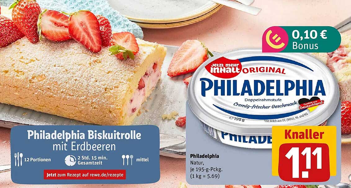 Philadelphia Biskuitrolle mit Erdbeeren
