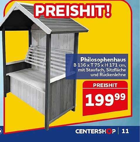 Philosophenhaus B 136 x T 75 x H 171 cm, mit Staubfach, Sitzfläche und Rückenlehne