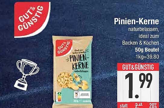Pinien-Kerne naturbelassen, ideal zum Backen & Kochen 50g Beutel