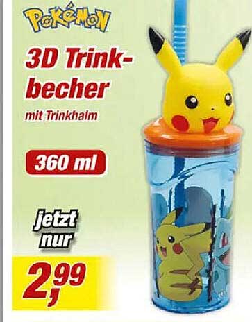 Pokémon 3D Trinkbecher mit Trinkhalm 360 ml jetzt nur