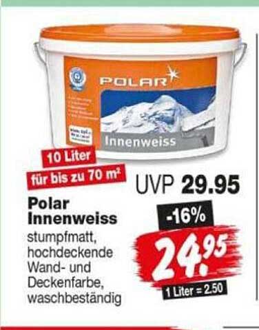 Polar Innenweiss stumpfmatte, hochdeckende Wand- und Deckenfarbe, waschbeständig