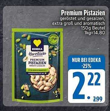 Premium Pistazien geröstet und gesalzen, extra groß und aromatisch 150g Beutel 1kg=14.80