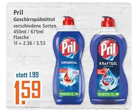 Pril Geschirrspülmittel verschiedene Sorten 450ml / 675ml Flasche 1l = 2.36 / 3.53