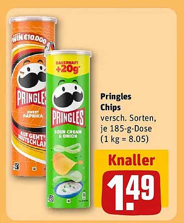 Pringles Chips versch. Sorten, je 185-g-Dose (1 kg = 8.05)