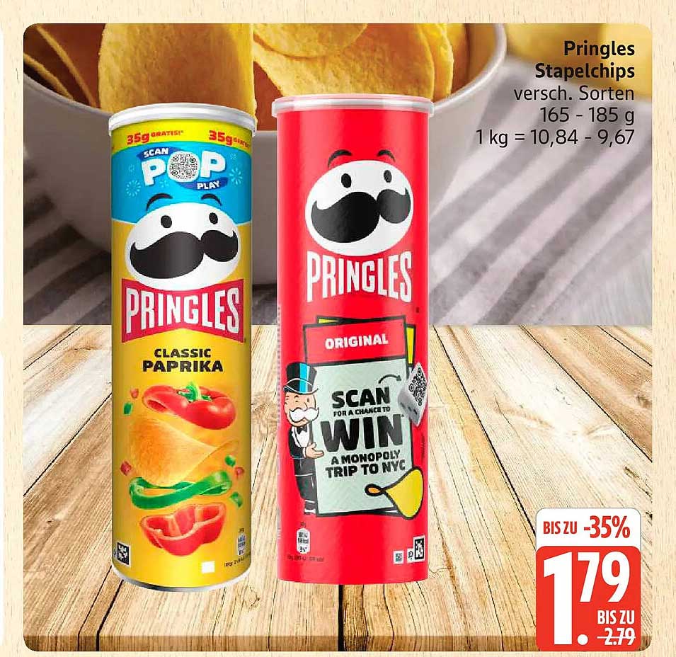 Pringles Stapelchips versch. Sorten 165 - 185 g 1kg = 10,84 - 9,67