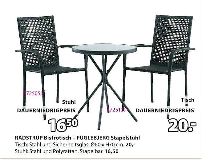 RADSTRUP Bistrotisch + FUGLEBJERG Stapelstuhl
