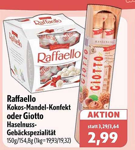 Raffaello Kokos-Mandel-Konfekt oder Giotto Haselnuss-Gebäckspezialität