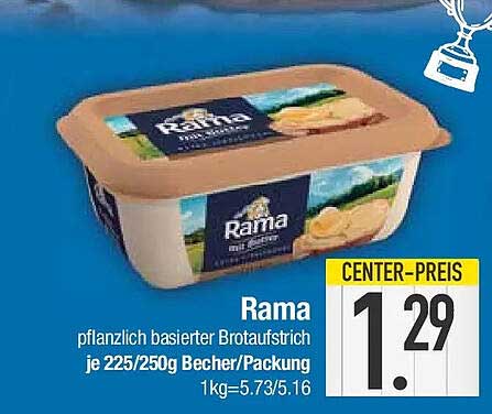 Rama pflanzlich basierter Brotaufstrich je 225/250g Becher/Packung 1kg=5.73/5.16