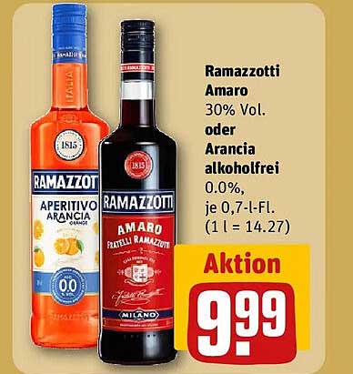 Ramazzotti Amaro 30% Vol. oder Arancia alkoholfrei 0.0%, je 0,7-l-Fl.